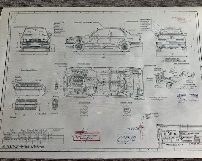 E30 BMW M3 Coupe 1986 construction drawing ARTwork