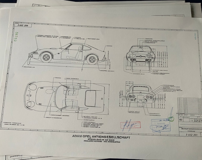 Opel GT Coupe 1968 construction drawing ART work