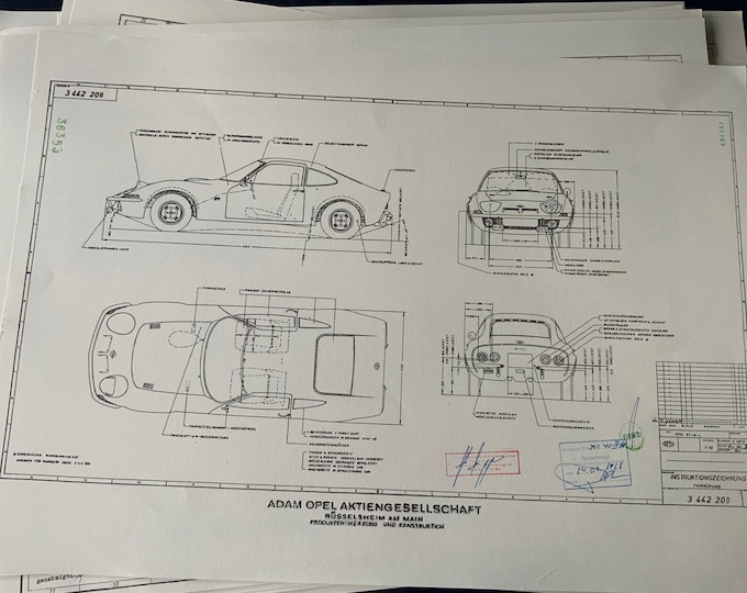 Opel GT Coupe 1968 design drawing ART work