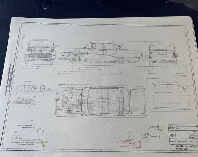 Opel Rekord P1 1500 1959 construction drawing ART work