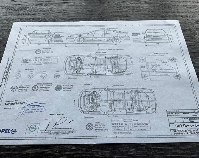 Opel Calibra A 1989 Special Edition 30th Anniversary 2019 Limited 99 only Construction drawing ART work