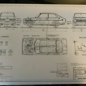 Toyota 1000 / 47 1974 construction drawing ART work blueprint