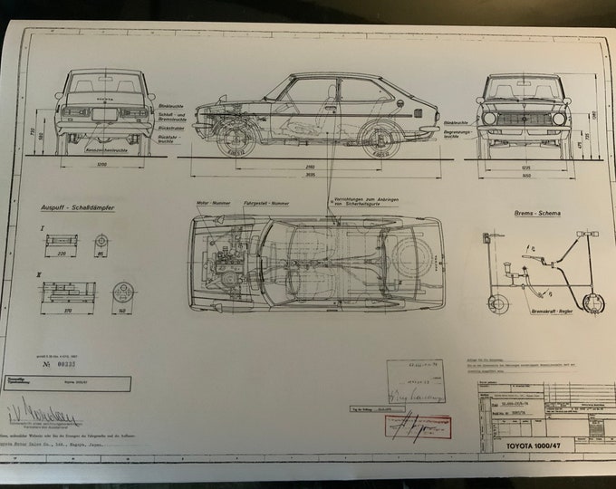 Toyota 1000 / 47 1974 construction drawing ART work blueprint