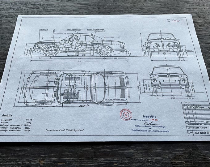 Karmann Ghia Type 34 1962 construction drawing ART work