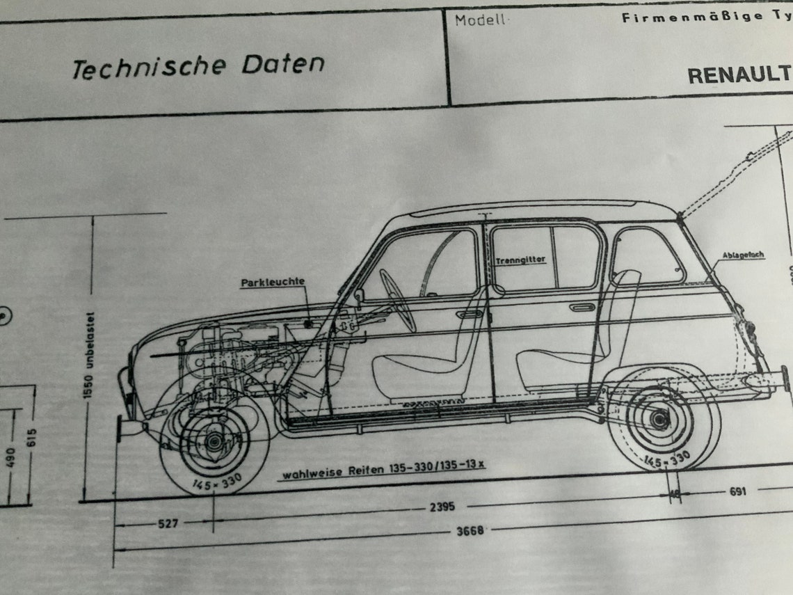 Renault R4 Export 1967 Construction Drawing ART Work Blueprint - Etsy