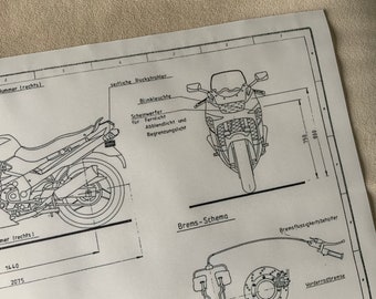 Kawasaki ZX 500 C 1990 Design Drawing ART Work Blueprint - Etsy