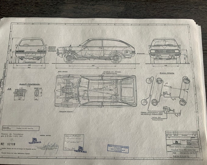 Vauxhall Viva HC Estate Car 1970 construction drawing ART work blueprint