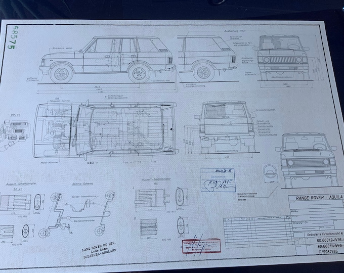 Range Rover Aquila 1986 Facelift ARTwork Construction Drawing Blueprint