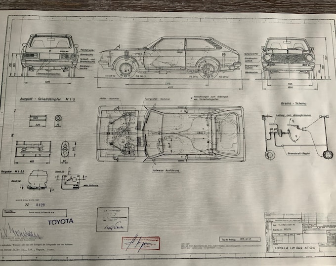 Toyota Corolla Liftback KE50 A 1976 construction drawing ART work blueprint