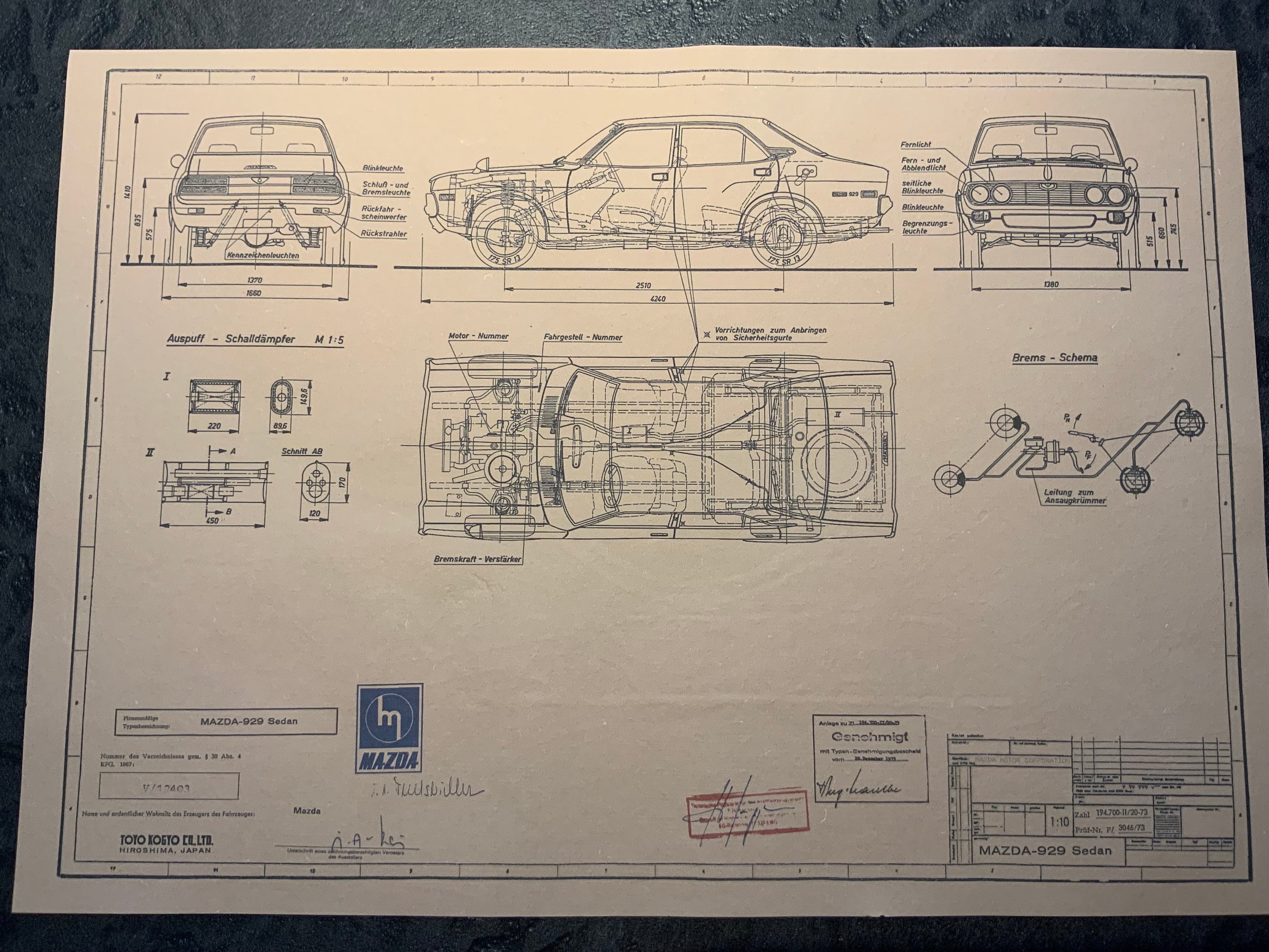 Mazda 929 Sedan 1973 Construction Drawing ART Work Blueprint - Etsy
