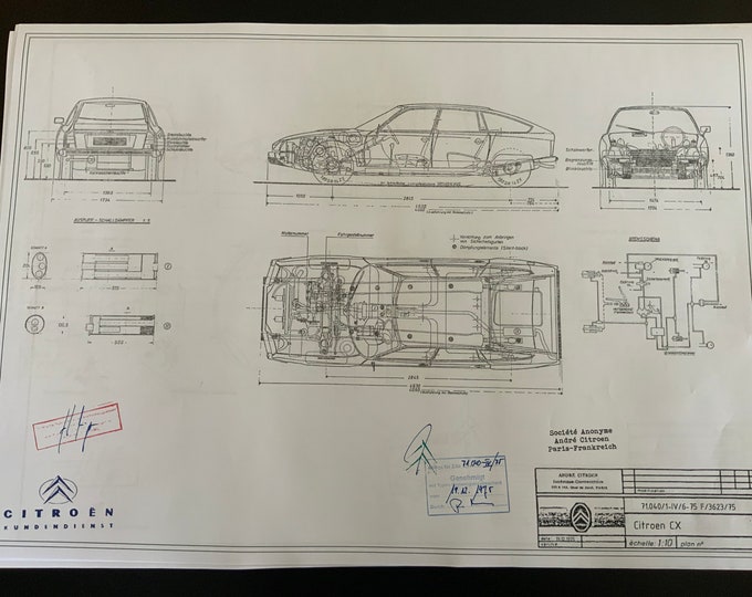 Citroen CX 1975 construction drawing ART work blueprint