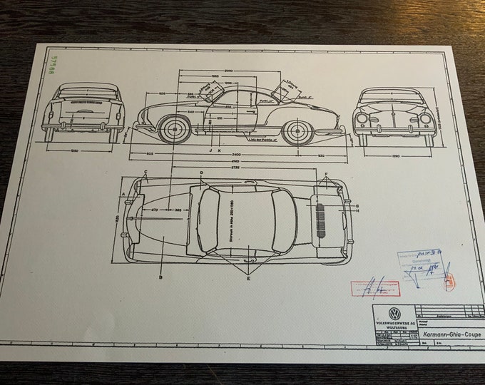 Karmann Ghia 1959 Type 14 Guide dimensions construction drawing ART work blueprint