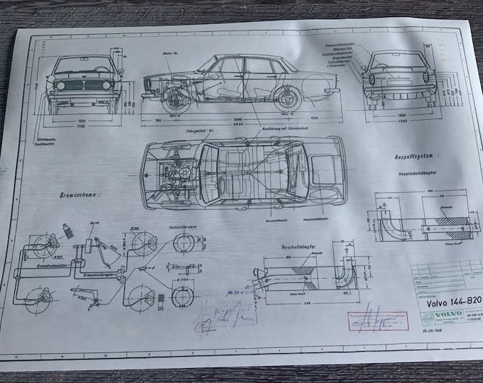 Volvo 144 B20 1968 construction drawing ART work