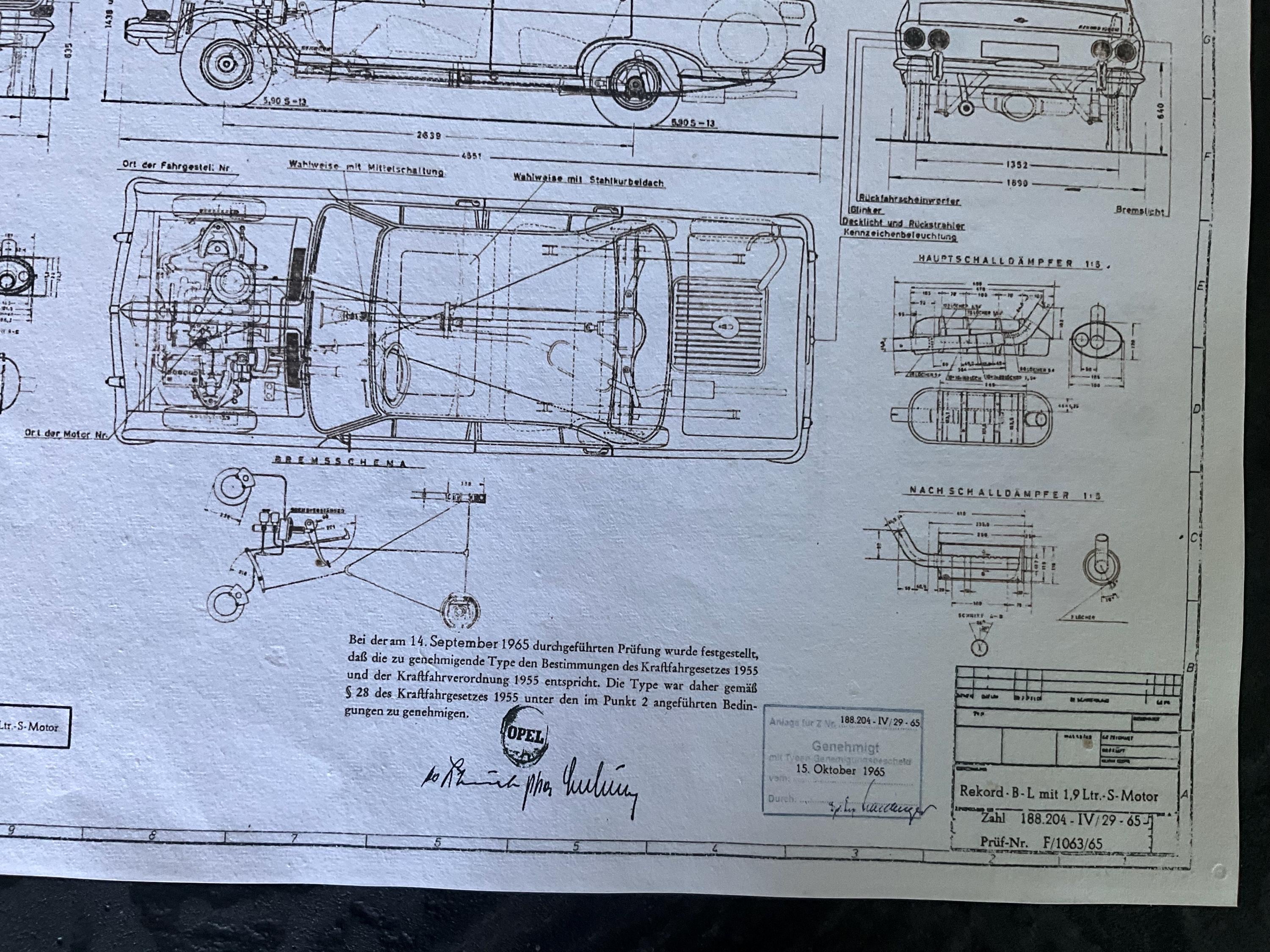 Opel Rekord B Limousine 1965 1.9 L Construction Drawing ART Work
