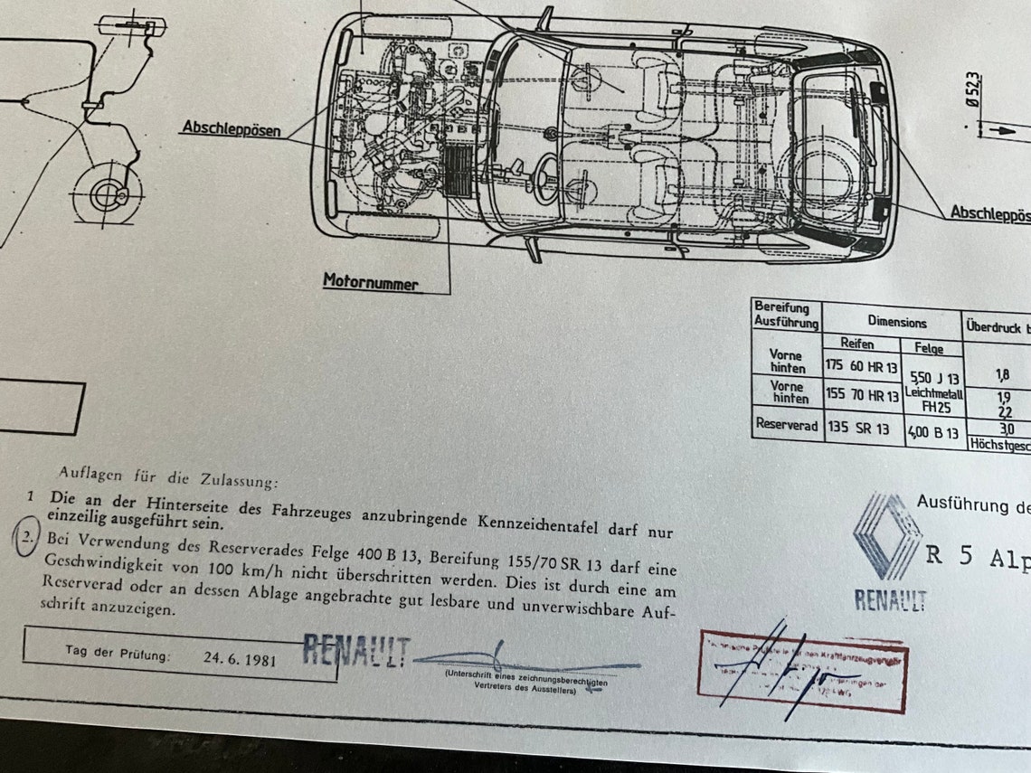 Renault R5 122B ALPINE Turbo Gordini From 1980 Construction Drawing ART ...