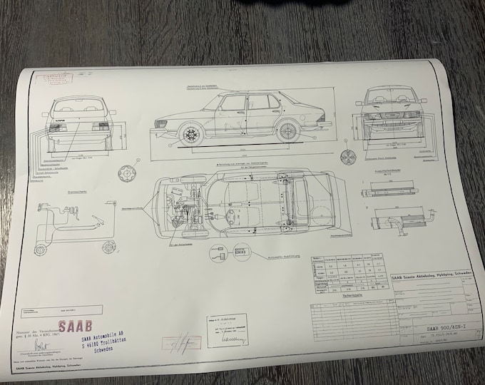 Saab 900 4SN-I 1980 construction drawing ART work Blueprint