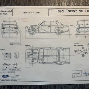 Ford Escort I de Luxe 1968 design drawing ARTwork