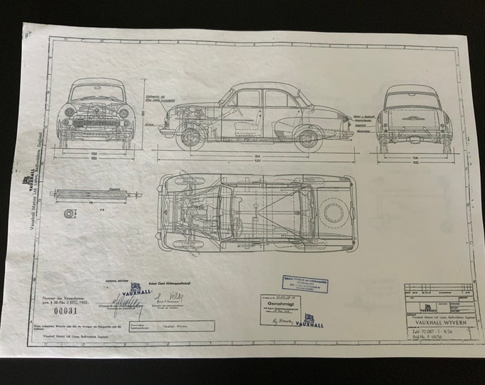 Vauxhall Wyvern 1956 construction drawing ART work blueprint