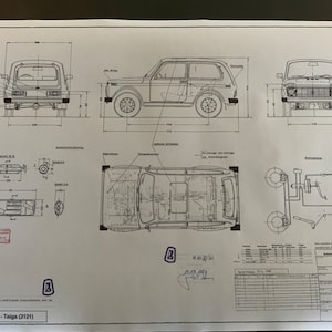 Lada Niva Taiga 2121 1980 construction drawing ART work blueprint