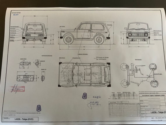 Lada Niva Taiga 2121 1980 Construction Drawing ART Work Blueprint