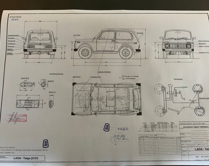 Lada Niva Taiga 2121 1980 construction drawing ART work blueprint
