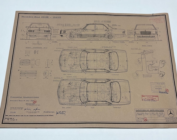 Mercedes W 126 Limousine 1979 design drawing ART work
