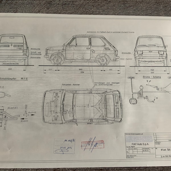 Fiat 126 1973 Konstruktionszeichnung ARTwork