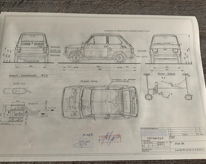 Fiat 126 1973 construction drawing ARTwork