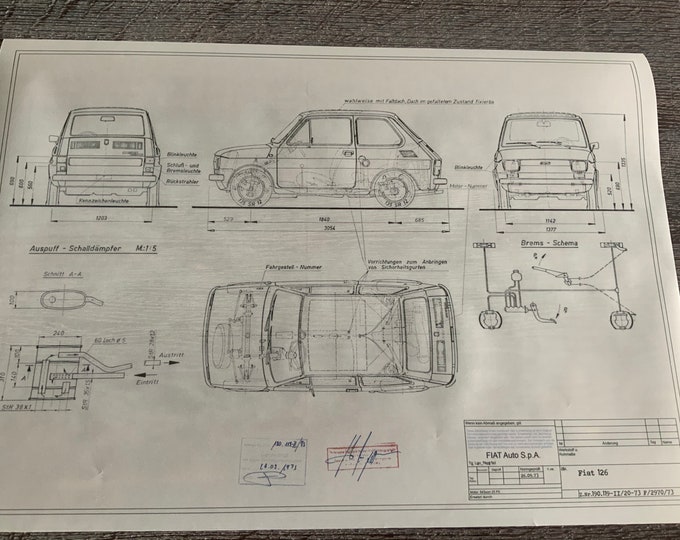 Fiat 126 1973 construction drawing ARTwork