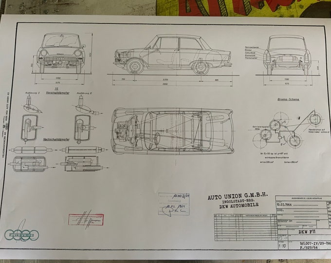 DKW F11 1964 construction drawing ART work blueprint