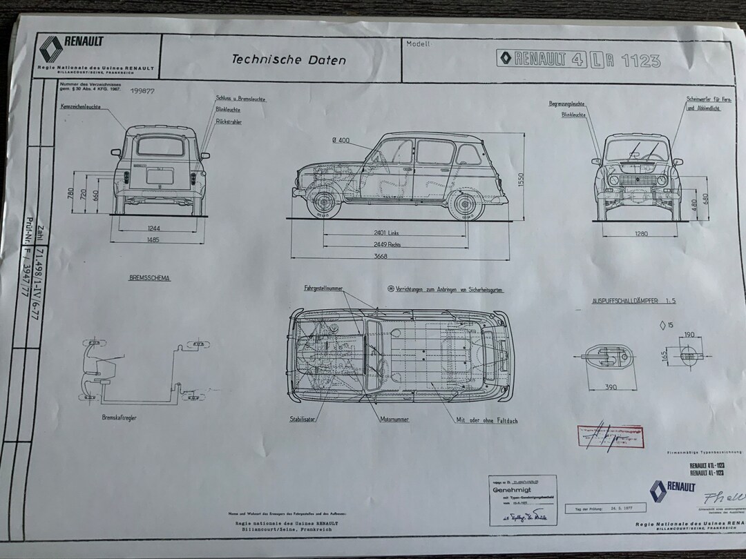 Renault R4 L R 1123 TL / L 1977 Construction Drawing ART Work Blueprint ...