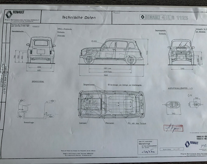 Renault R4 L R 1123 TL / L 1977 construction drawing ART work blueprint