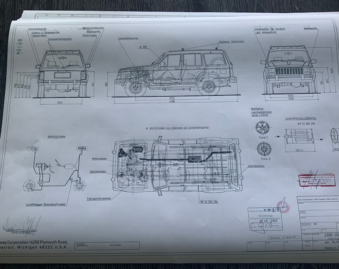 Jeep Cherokee 1987 construction drawing ART work blueprint