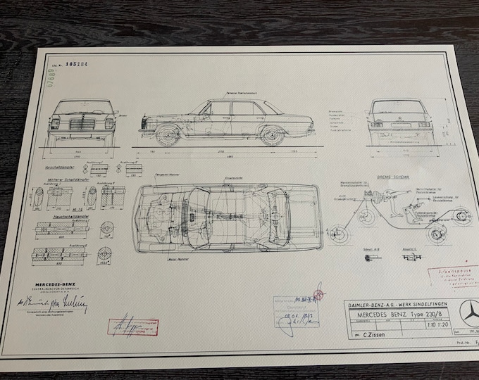 Mercedes Benz W 114 230 /8 Stroke 8 1967 construction drawing ART work blueprint