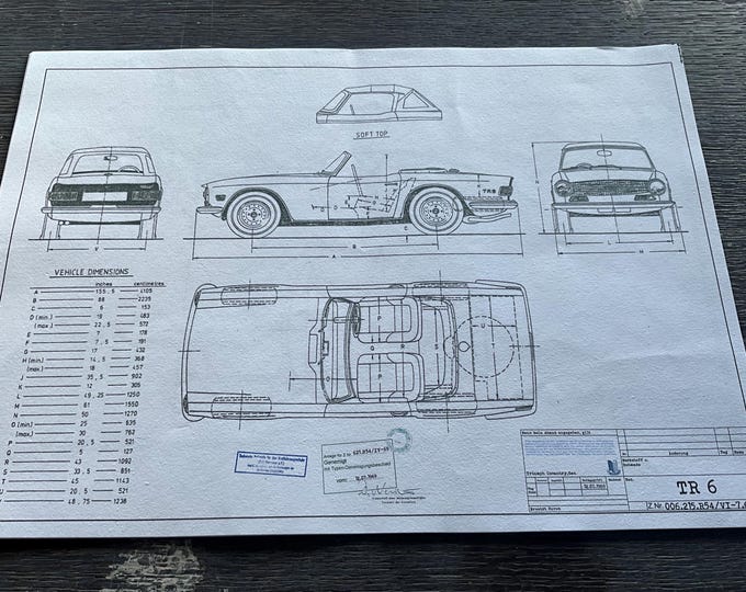 Triumph TR 6 1969 design drawing ART work