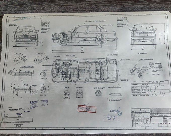 E30 BMW 324 D 4 Door 1985 Construction Drawing ARTwork