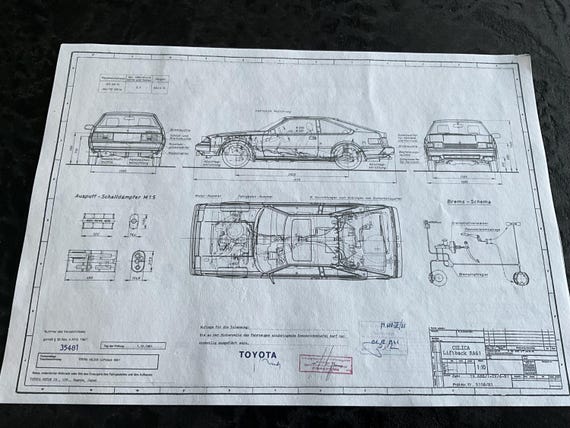 アメリカンラフランス社　自動車部品設計図　手書き　アンティーク　美術　芸術 トヨタ セリカ リフトバック RA 61 1981 設計図 アート作品 - Etsy 日本