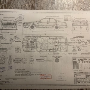 BMW E24 CSI 635 1982 Coupé bouwtekening KUNSTWERK Blauwdruk