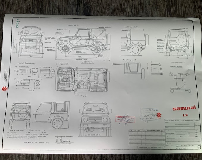 Samurai SJ50 Suzuki from 1987 construction drawing ART work blueprint