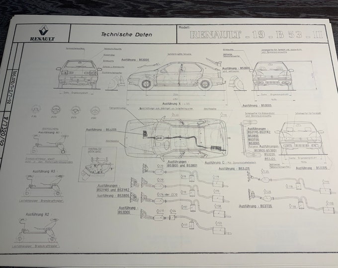 Renault 19 1992 construction drawing ART work blueprint