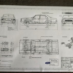 Ford Consul 1700 75PS 4 Door 1972 Construction Drawing ART work Blueprint