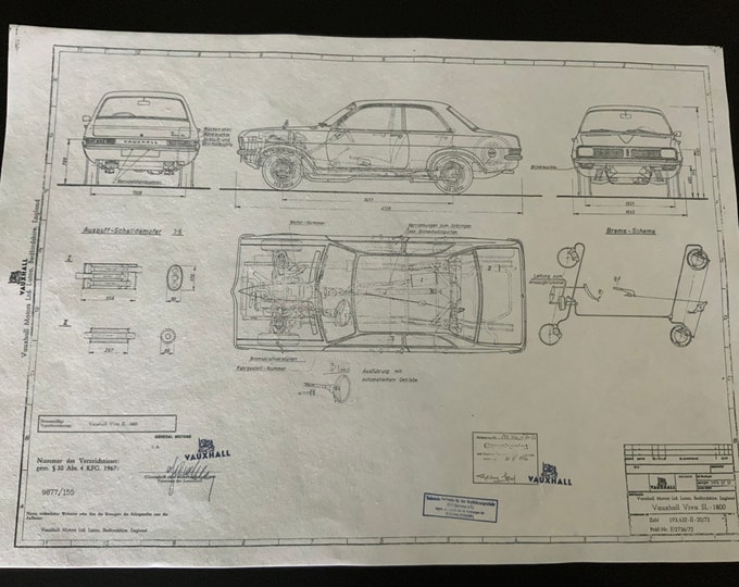 Vauxhall Viva SL-1800 1972 construction drawing ART work blueprint