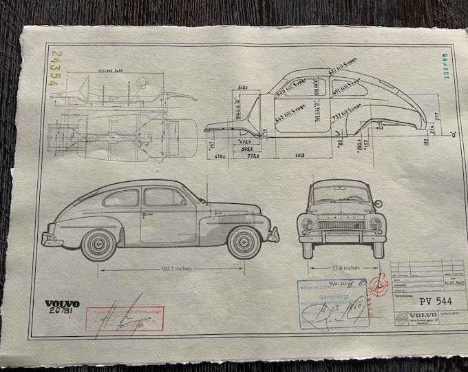 Volvo 544 1960 Blueprint construction drawing ART work