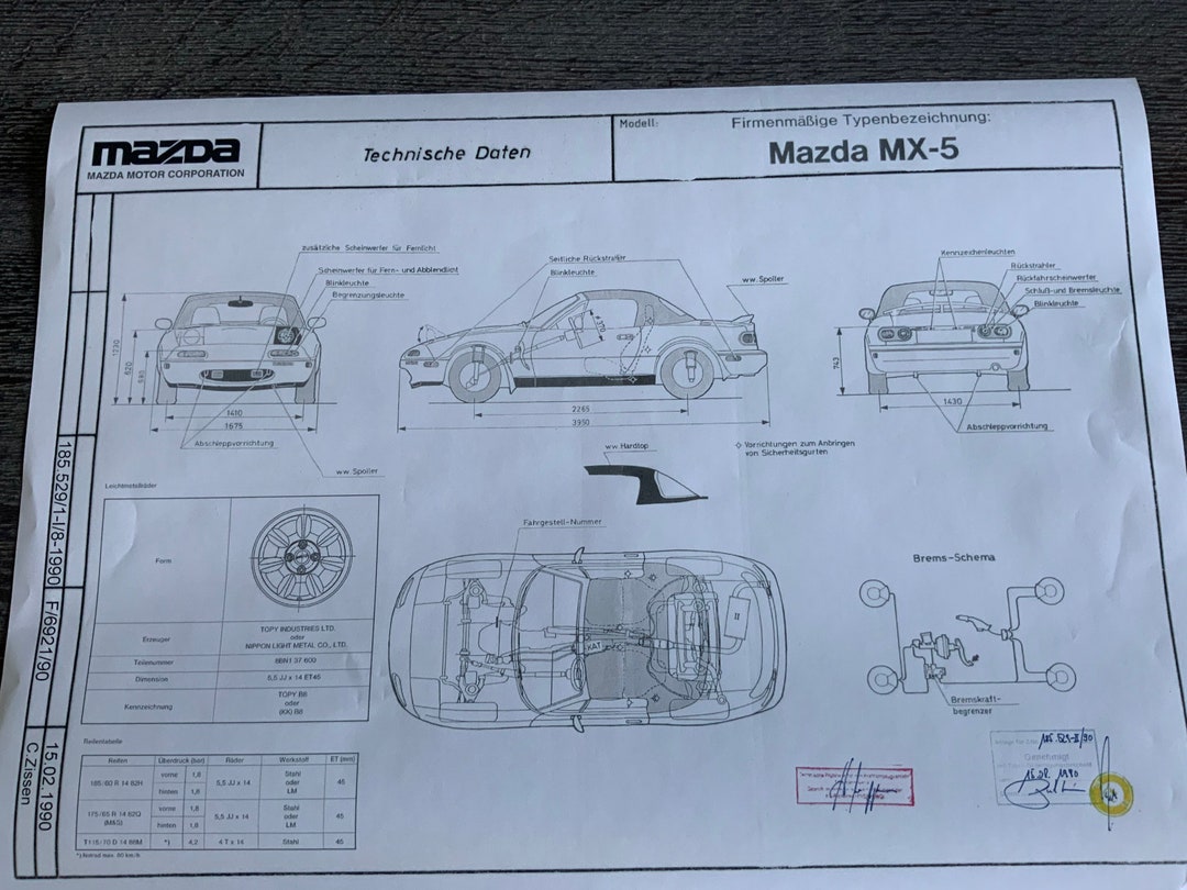 Mazda MX 5 Mita Roadster 1990 Construction Drawing Artwork - Etsy