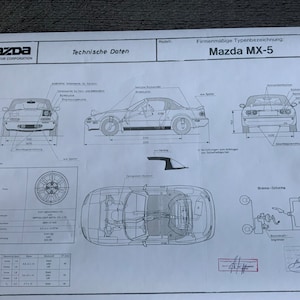 Mazda MX 5 Mita Roadster 1990 construction drawing ARTwork