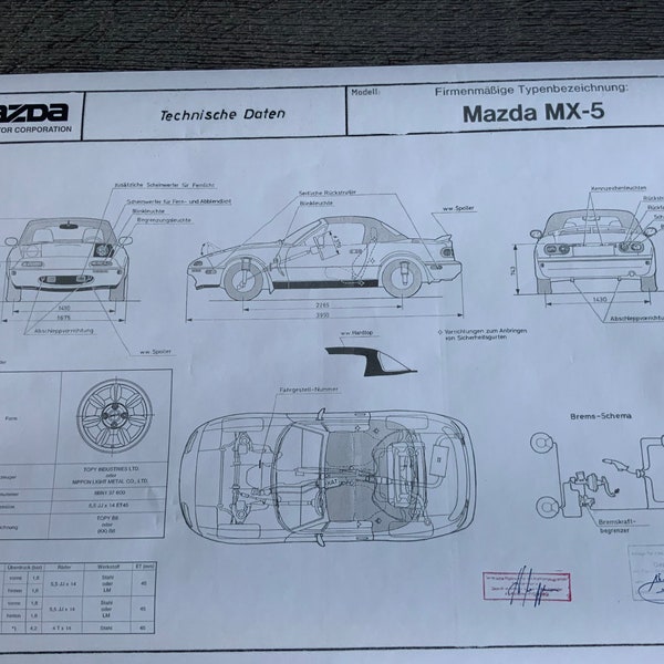 Mazda MX-5 Miata Roadster 1990 Design Drawing ARTwork