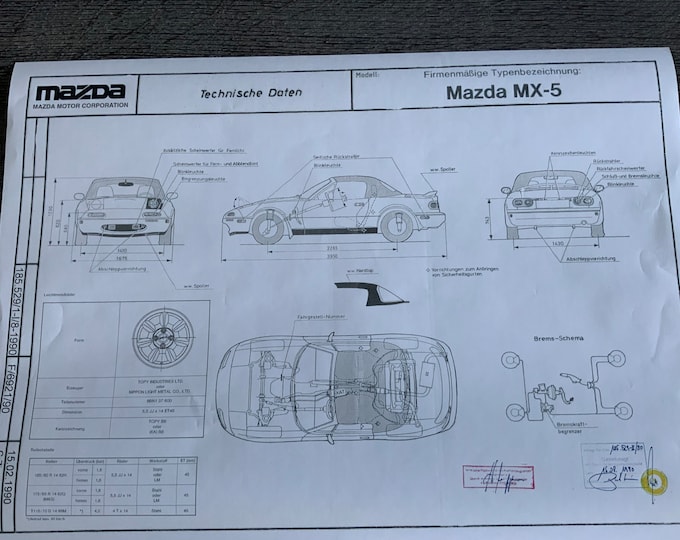 Mazda MX 5 Mita Roadster 1990 construction drawing ARTwork