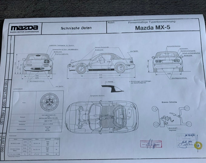 Mazda MX 5 Mita Roadster 1990 construction drawing ARTwork