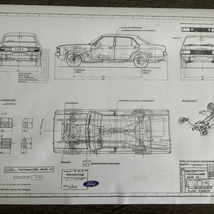 Ford Consul 2300 108PS 4 Door 1972 Construction Drawing ART work Blueprint