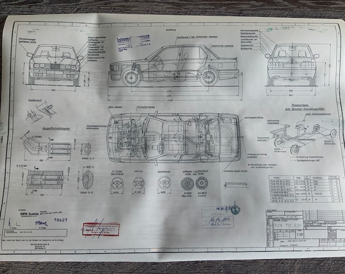 E30 BMW 324 TD 4 Door 1987 Construction Drawing ARTwork